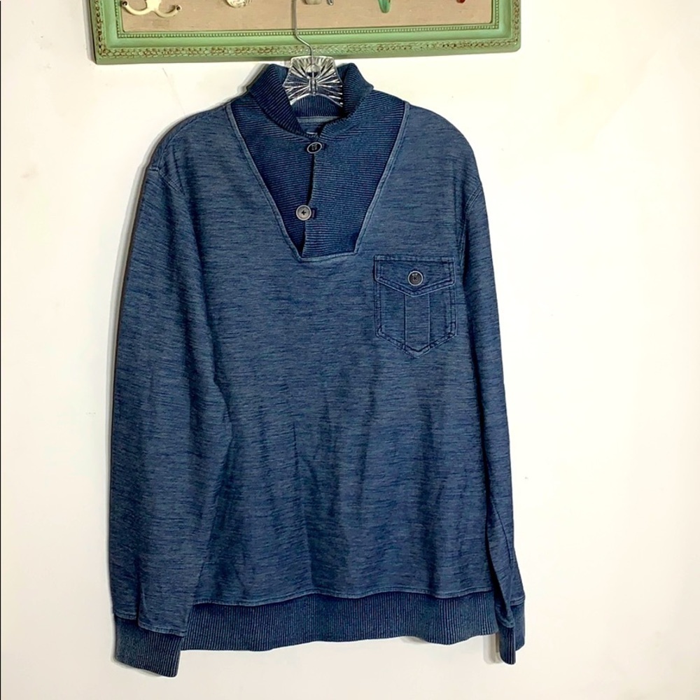 Ring of fire shawl collar pull over sweater men Large top blue